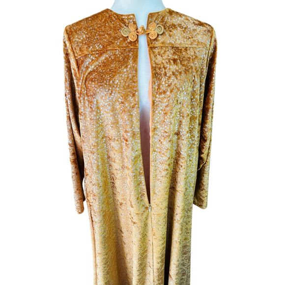 70s Velvet Maxi Mumu Dress David‎ Brown I Magnin Kaftan XS Gold Glam Loungewear - Picture 6 of 16